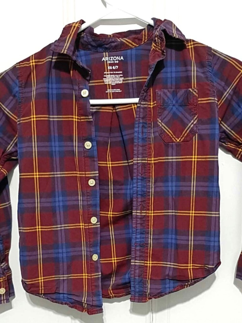 Arizona Boys Button Up Long Sleeve Plaid Shirt, Size XS (6/7)